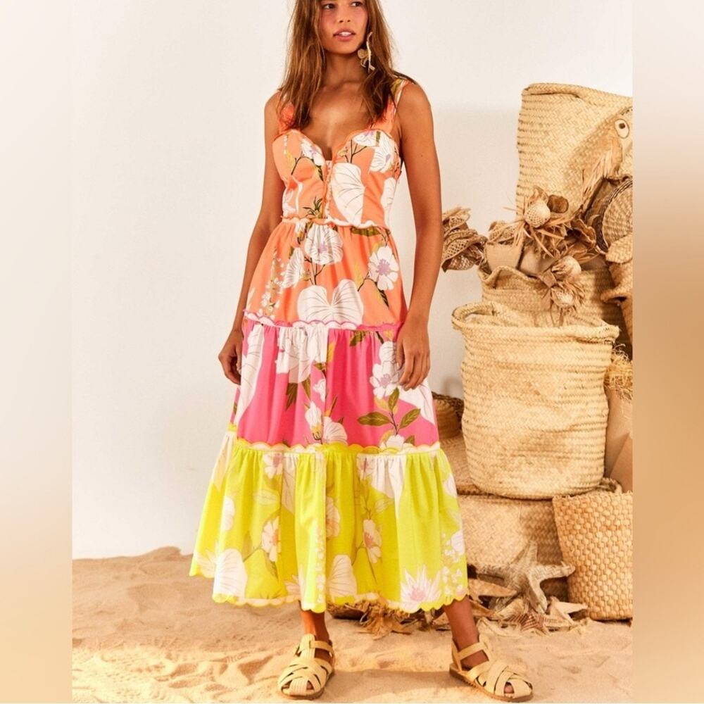 Farm Rio Mixed Neon Garden Midi Dress Size Small